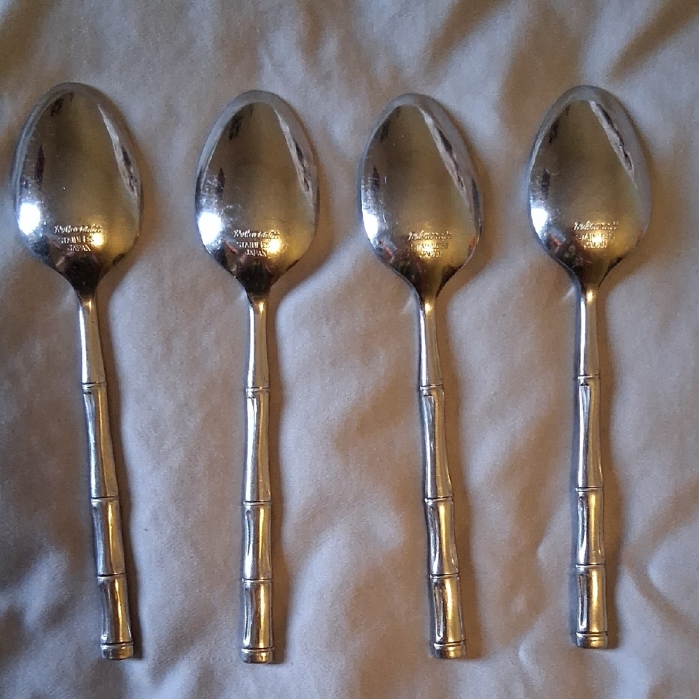 Set Of Four Rebacraft Stainless Japan Salad Spoons Royal-Bamboo Style Handles - Picture 3 of 6